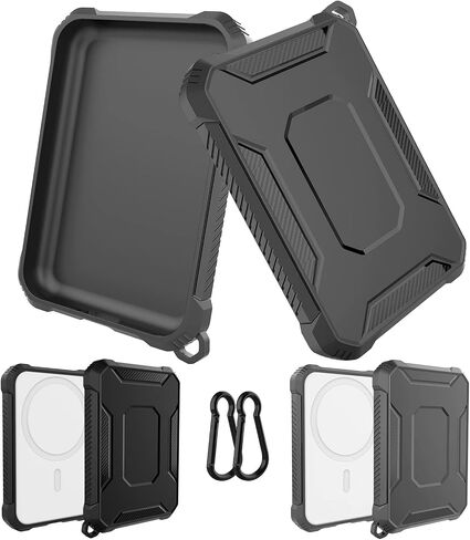 2 Pack Case Compatible with Magsafe Battery Pack Cover, GHIJKL Slim TPU Carbon Fiber Design Protective Case Cover with Keychain Anti-Shockproof Rugged Bumper Shell for Magsafe Battery Pack in Saudi Arabia