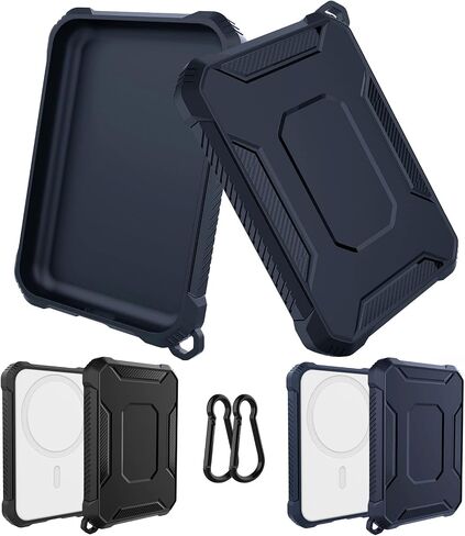 2 Pack Case Compatible with Magsafe Battery Pack Cover, GHIJKL Slim TPU Carbon Fiber Design Protective Case Cover with Keychain Anti-Shockproof Rugged Bumper Shell for Magsafe Battery Pack in Saudi Arabia