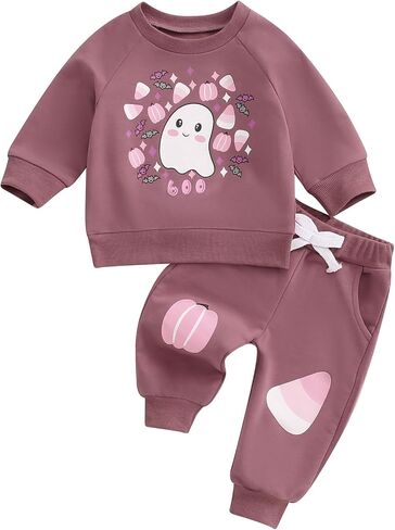 Kurizud طفل رضيع فتاة الخريف الشتاء الملابس لطيف طباعة طويلة الأكمام Crewneck البلوز و بنطال رياضي مجموعة 2 قطعة الزي in Kuwait