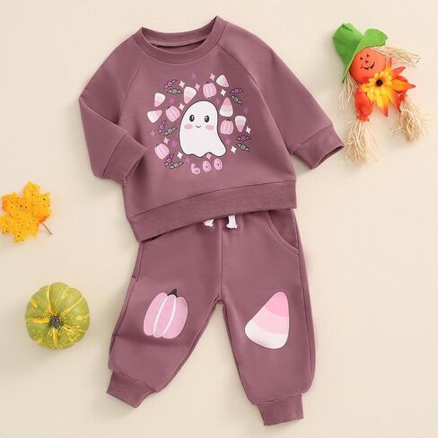 Kurizud طفل رضيع فتاة الخريف الشتاء الملابس لطيف طباعة طويلة الأكمام Crewneck البلوز و بنطال رياضي مجموعة 2 قطعة الزي in Kuwait