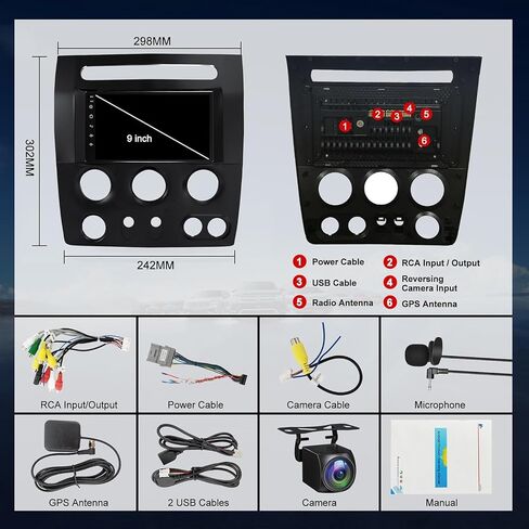 راديو سيارة 4G+64G Android 12 لسيارة Hummer H3 2005 2006 2007 2008 2009 2010، شاشة لمس 9 بوصة H3 ستيريو مع CarPlay اللاسلكي، Android Auto، GPS، WiFi، كاميرا احتياطية عالية الدقة، SWC، بلوتوث 5.2، راديو FM in Saudi Arabia