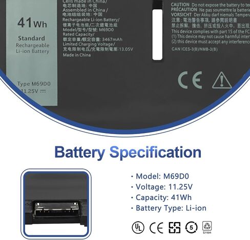 M69D0 Laptop Battery Replacement for Dell Latitude 5430 5530 Precision 3570 P104F P104F005 P137G P137G004 Series 07KRV M69DO O7KRV 0H4PVC H4PVC 08WRCR 8WRCR 0Y86WG Y86WG 078FWY 11.25V 41Wh 3467mAh in Saudi Arabia