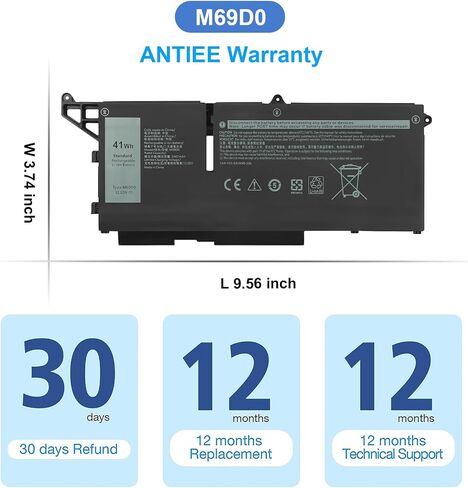 M69D0 Laptop Battery Replacement for Dell Latitude 5430 5530 Precision 3570 P104F P104F005 P137G P137G004 Series 07KRV M69DO O7KRV 0H4PVC H4PVC 08WRCR 8WRCR 0Y86WG Y86WG 078FWY 11.25V 41Wh 3467mAh in Saudi Arabia