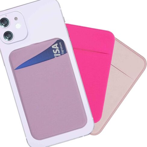 3 Pack Adhesive Phone Wallet Case Card Holder, Cell Phone Pocket Sleeve Stick on Back of Phones, Can Hold Credit/ID/Business Card for iPhone and All Smartphones - Pink in Kuwait
