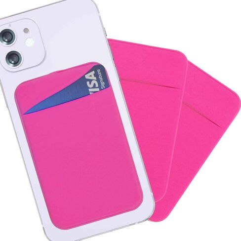 3 Pack Adhesive Phone Wallet Case Card Holder, Cell Phone Pocket Sleeve Stick on Back of Phones, Can Hold Credit/ID/Business Card for iPhone and All Smartphones - Pink in Kuwait