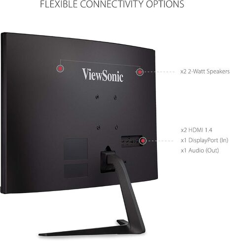 شاشة الألعاب فيوسونيك أومني VX3218C-2K مقاس 32 بوصة منحنية 1 مللي ثانية 1440 بكسل 165 هرتز مع تقنية FreeSync Premium والعناية بالعين ومنفذ HDMI ومنفذ العرض، أسود in Kuwait