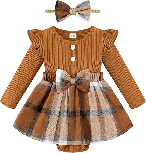 Weixinbuy Baby Girl Fall Winter Outfit Newborn Infant Ruffle Romper Dress with Headband Cute Baby Girl Clothes 0-18 Months in Kuwait