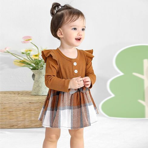 Weixinbuy Baby Girl Fall Winter Outfit Newborn Infant Ruffle Romper Dress with Headband Cute Baby Girl Clothes 0-18 Months in Kuwait