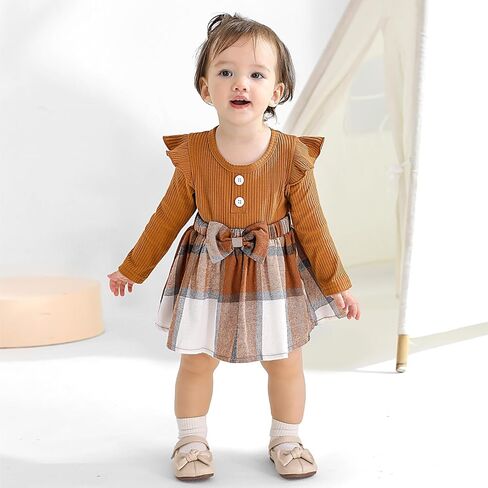 Weixinbuy Baby Girl Fall Winter Outfit Newborn Infant Ruffle Romper Dress with Headband Cute Baby Girl Clothes 0-18 Months in Kuwait