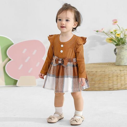 Weixinbuy Baby Girl Fall Winter Outfit Newborn Infant Ruffle Romper Dress with Headband Cute Baby Girl Clothes 0-18 Months in Kuwait