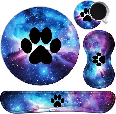 Mouse Pad Wrist Support Keyboard Wrist Rest Combo+Cup Coaster [4-in-1], Easy Typing Pain Relief, Memory Foam Gel Elbow Cushion Mousepad Set for Computer Laptop Office Home - Paw Galaxy in Kuwait