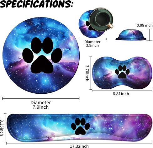 Mouse Pad Wrist Support Keyboard Wrist Rest Combo+Cup Coaster [4-in-1], Easy Typing Pain Relief, Memory Foam Gel Elbow Cushion Mousepad Set for Computer Laptop Office Home - Paw Galaxy in Kuwait