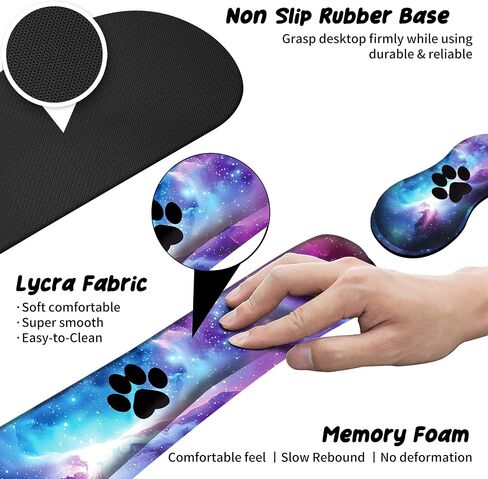 Mouse Pad Wrist Support Keyboard Wrist Rest Combo+Cup Coaster [4-in-1], Easy Typing Pain Relief, Memory Foam Gel Elbow Cushion Mousepad Set for Computer Laptop Office Home - Paw Galaxy in Kuwait