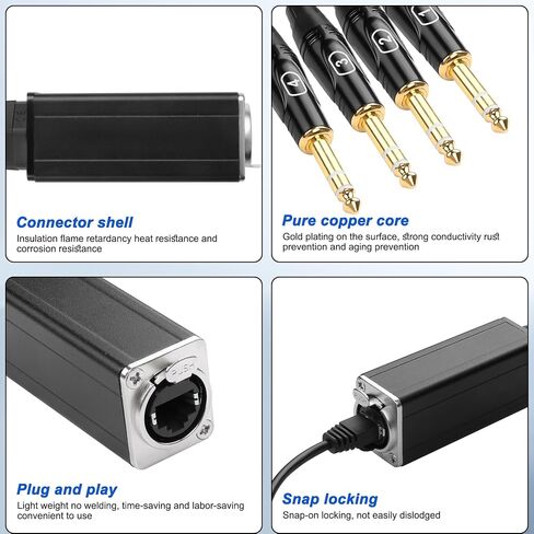 XMSJSIY 4 Channel Multi Audio Snake Box 4 * 6.35mm 1/4" TRS Stereo Female to RJ45 Ethercon Female Extender Over Cat5/6 Ethercon for Stage Sound and Recording Studio -1 Pcs in Saudi Arabia