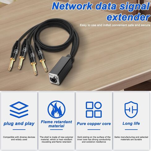 XMSJSIY 4 Channel Multi Audio Snake Box 4 * 6.35mm 1/4" TRS Stereo Female to RJ45 Ethercon Female Extender Over Cat5/6 Ethercon for Stage Sound and Recording Studio -1 Pcs in Saudi Arabia