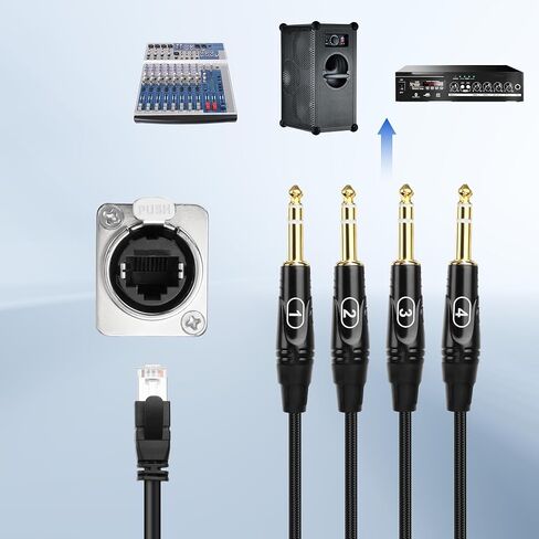 XMSJSIY 4 Channel Multi Audio Snake Box 4 * 6.35mm 1/4" TRS Stereo Female to RJ45 Ethercon Female Extender Over Cat5/6 Ethercon for Stage Sound and Recording Studio -1 Pcs in Saudi Arabia