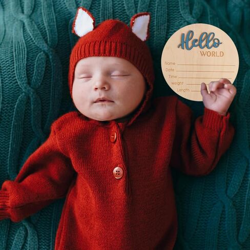 2 Pcs 5.9 Inch Wooden Baby Announcement Sign, Newborn Welcome Sign Hello World Baby Sign Birth Announcement Sign Round Name Plaques for Nursery Decorations Photo Props(Black+Blue) in Kuwait