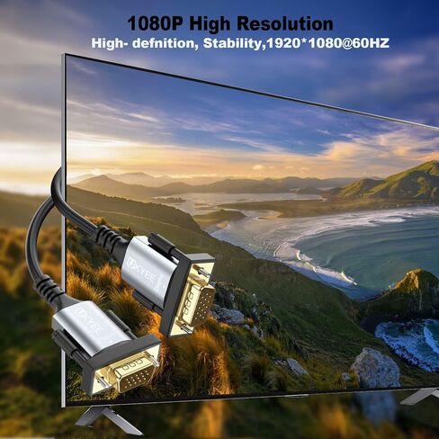 كابل VGA بطول 3 أقدام 10 حزم، كابل شاشة VGA إلى VGA ذكر إلى ذكر HD15 لجهاز عرض الكمبيوتر التلفزيوني - غلاف من الألومنيوم مطلي بالذهب in Kuwait