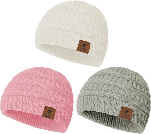 Durio 3Pcs Warm Baby Girl Hats Cozy Knit Baby Beanie Hats for Girls Soft Winter Hat for Newborn Infant Baby Toddler Kids in Saudi Arabia