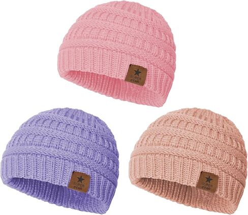 Durio 3Pcs Warm Baby Girl Hats Cozy Knit Baby Beanie Hats for Girls Soft Winter Hat for Newborn Infant Baby Toddler Kids in Kuwait