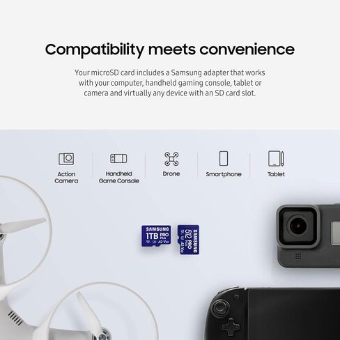 SAMSUNG PRO Plus microSD Memory Card + Adapter, 1TB MicroSDXC, Up to 180 MB/s, Full HD & 4K UHD, UHS-I, C10, U3, V30, A2 for Android Phones, Tablets, GoPRO, DJI Drone, MB-MD1T0SA/AM, 2024 in Saudi Arabia