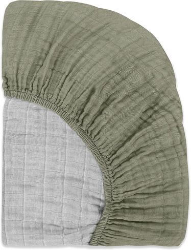 Babyletto 100% Organic Cotton All-Stages Midi Crib Sheet, GOTS-Certified, Fitted 360°, Ultra-Soft and Breathable Muslin - Dewdrop Blue in Saudi Arabia