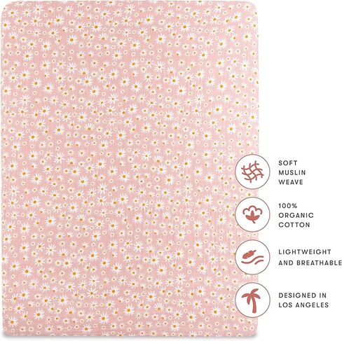 Babyletto 100% Organic Cotton All-Stages Midi Crib Sheet, GOTS-Certified, Fitted 360°, Ultra-Soft and Breathable Muslin - Dewdrop Blue in Kuwait