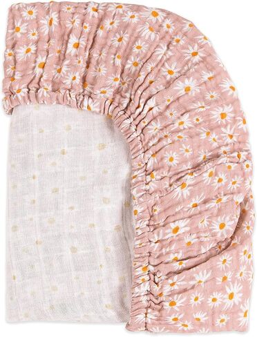 Babyletto 100% Organic Cotton All-Stages Midi Crib Sheet, GOTS-Certified, Fitted 360°, Ultra-Soft and Breathable Muslin - Dewdrop Blue in Kuwait