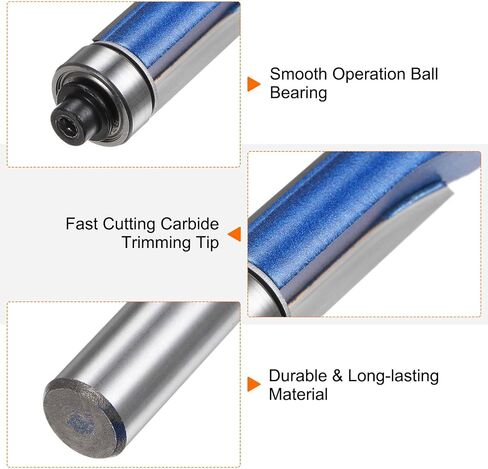 HARFINGTON Flush Trim Router Bit 6mm Shank 1/4" 1/2" 5/16" 3/8" Dia Top Bearing Flush Straight Cut Trim Router Bits كربيد للوحة الجسيمات الخشب الرقائقي MDF، أزرق in Kuwait
