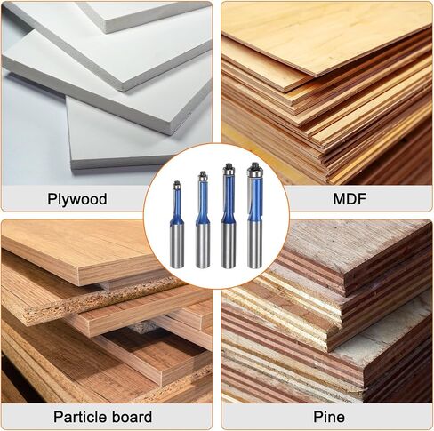 HARFINGTON Flush Trim Router Bit 6mm Shank 1/4" 1/2" 5/16" 3/8" Dia Top Bearing Flush Straight Cut Trim Router Bits كربيد للوحة الجسيمات الخشب الرقائقي MDF، أزرق in Kuwait