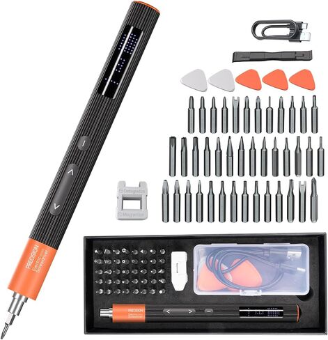 Mini Electric Precision Screwdriver Set – 50 in 1 Cordless Screw Driver Tool Kit with LED Screen & 40 Magnetic Bits for Phone Camera Laptop Watch Repairment, 3.7V 3 Torque Settings (Grey+ Orange） in Saudi Arabia