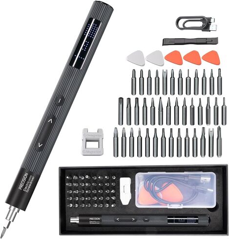 Mini Electric Precision Screwdriver Set – 50 in 1 Cordless Screw Driver Tool Kit with LED Screen & 40 Magnetic Bits for Phone Camera Laptop Watch Repairment, 3.7V 3 Torque Settings (Grey+ Orange） in Saudi Arabia