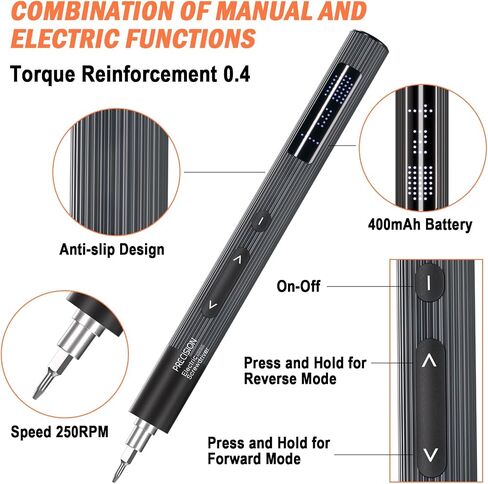 Mini Electric Precision Screwdriver Set – 50 in 1 Cordless Screw Driver Tool Kit with LED Screen & 40 Magnetic Bits for Phone Camera Laptop Watch Repairment, 3.7V 3 Torque Settings (Grey+ Orange） in Saudi Arabia