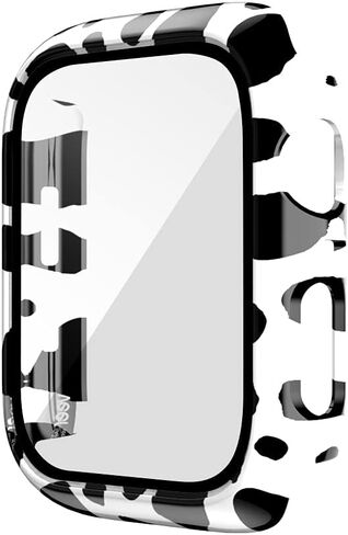 Compatible with Apple Watch Case 41mm Series 9 / Series 8 / Series 7 41mm, Cow Print Case with Tempered Glass Screen Protector, Bubble-Free Hard Case Cover for iWatch 9 8 7 Accessories Black in Saudi Arabia