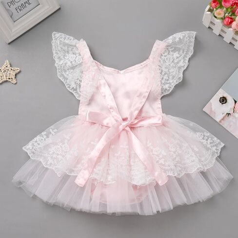 FYMNSI Infant Baby Girl 1st Birthday Outfit Floral Lace Tulle Romper Tutu Dress Headband 2PCS Bodysuit Princess Summer Clothe in Kuwait