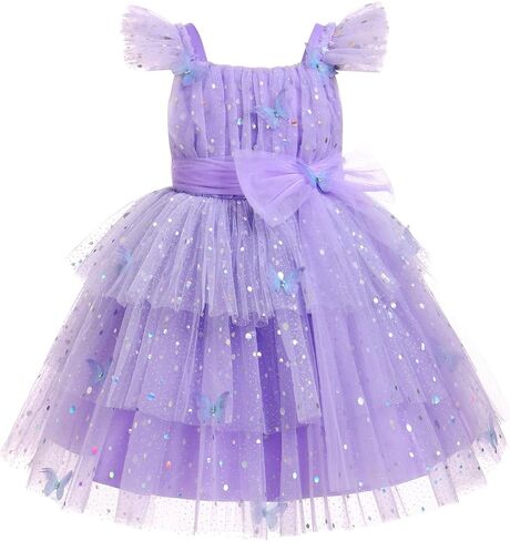 IMEKIS Toddler Girls Sequin Party Dress Butterfly Flower Pageant Shiny Ruffle Tutu Dresses Cake Smash Photo Shoot 1-6T in Saudi Arabia