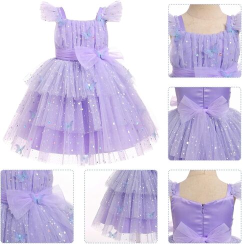 IMEKIS Toddler Girls Sequin Party Dress Butterfly Flower Pageant Shiny Ruffle Tutu Dresses Cake Smash Photo Shoot 1-6T in Saudi Arabia