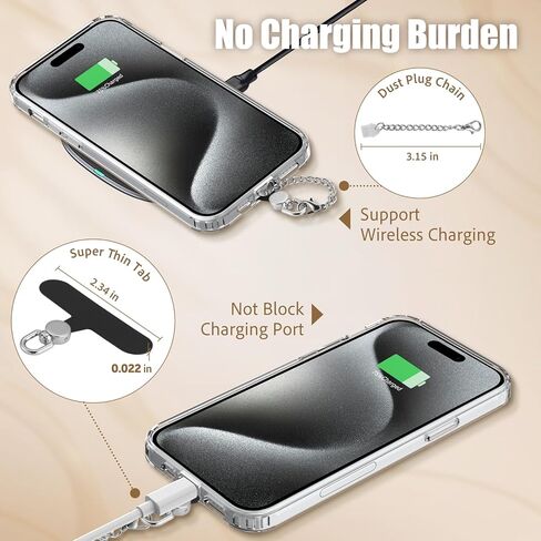 OUTXE 4 قطع من شريط ربط الهاتف ومقبس غبار USB من النوع C مع سلسلة معدنية سهلة الإمساك، رقعة حبل الهاتف لحزام الهاتف المتوافق مع منفذ الهاتف الخلوي من النوع C (أسود) in Kuwait