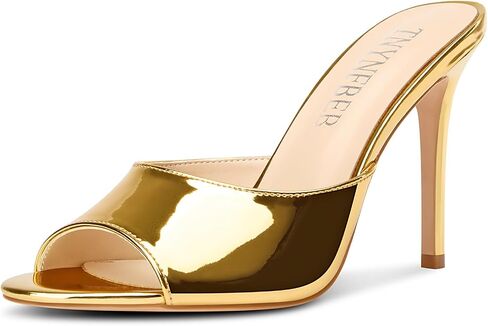 TNYNFBEB Womens Stiletto High Heel Peep Open Toe Sandals Mules Shoes Slingback Slip-on Prom Party Dress Patent Leather 3.9 Inches Heels in Saudi Arabia
