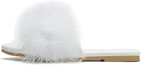 LIURUIJIA Women's Fluffy Feather Slippers Fur Slide Flat Sandals Cozy Slip On Stylish Summer Casual Party Indoor Outdoor Flats Shoes in Kuwait