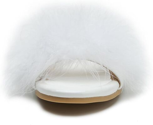 LIURUIJIA Women's Fluffy Feather Slippers Fur Slide Flat Sandals Cozy Slip On Stylish Summer Casual Party Indoor Outdoor Flats Shoes in Kuwait