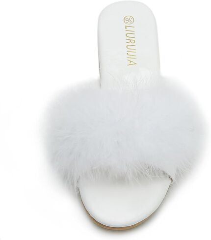 LIURUIJIA Women's Fluffy Feather Slippers Fur Slide Flat Sandals Cozy Slip On Stylish Summer Casual Party Indoor Outdoor Flats Shoes in Kuwait