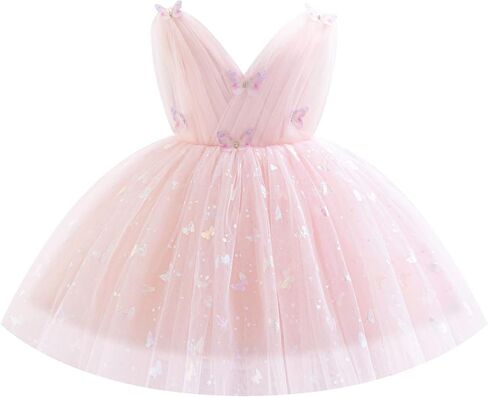 IDOPIP Toddler Baby Girls Shiny Butterfly Tutu Dress Princess Birthday Party Pageant Flower Girl Wedding V-Backless Dresses in Saudi Arabia