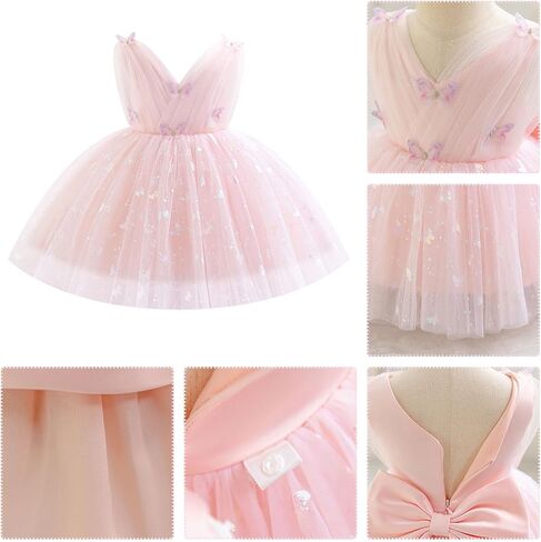 IDOPIP Toddler Baby Girls Shiny Butterfly Tutu Dress Princess Birthday Party Pageant Flower Girl Wedding V-Backless Dresses in Saudi Arabia