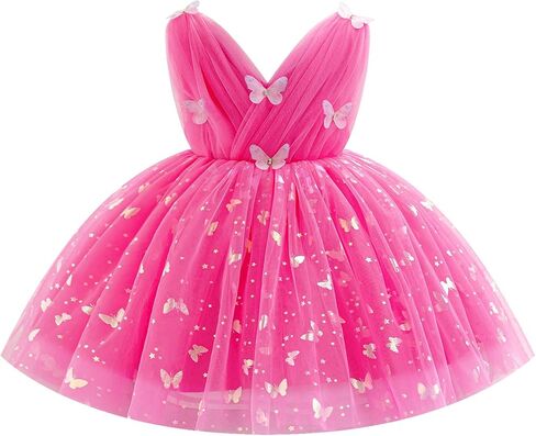 IDOPIP Toddler Baby Girls Shiny Butterfly Tutu Dress Princess Birthday Party Pageant Flower Girl Wedding V-Backless Dresses in Saudi Arabia