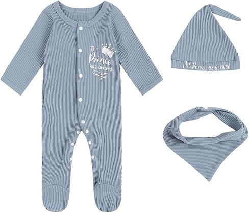 New Born Baby Boys Footies Romper Infant Onesies Outfit with Hat and Bibs in Saudi Arabia