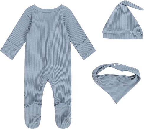New Born Baby Boys Footies Romper Infant Onesies Outfit with Hat and Bibs in Saudi Arabia