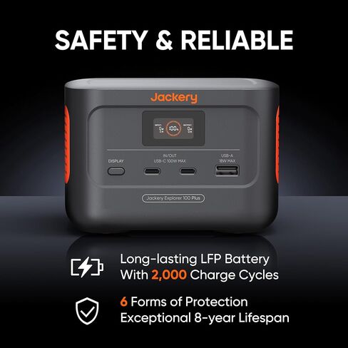 Jackery Explorer 100 Plus Power Station, 99Wh LiFePO4 Battery Power Bank, 3-Port 128W Portable Charger, PD 3.0 Fast Charge, Compatible with MacBook Pro/Air, iPhone 15/14 Series (Solar Panel Optional) in Saudi Arabia
