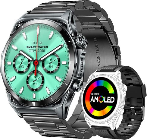 KE6 Smart Watch for Men with Call 1.43'' AMOLED Fitness Watch 178+ Sports Modes with Blood Oxygen Heart Rate 24H Sleep Monitor Weather Pedometer IP68 Waterproof Smartwatch for iPhone Samsung Phones in Saudi Arabia