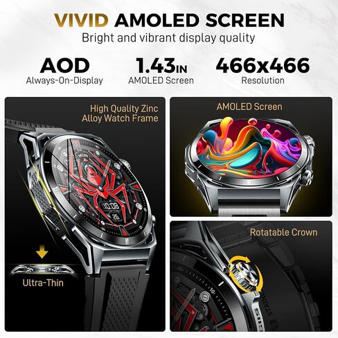 KE6 Smart Watch for Men with Call 1.43'' AMOLED Fitness Watch 178+ Sports Modes with Blood Oxygen Heart Rate 24H Sleep Monitor Weather Pedometer IP68 Waterproof Smartwatch for iPhone Samsung Phones in Saudi Arabia